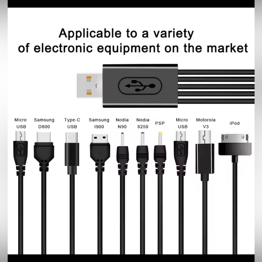 Universal USB To Multi Plug Cell Phone & Device Charger Cable 10 to 1 USB Cable - Picture 2 of 2